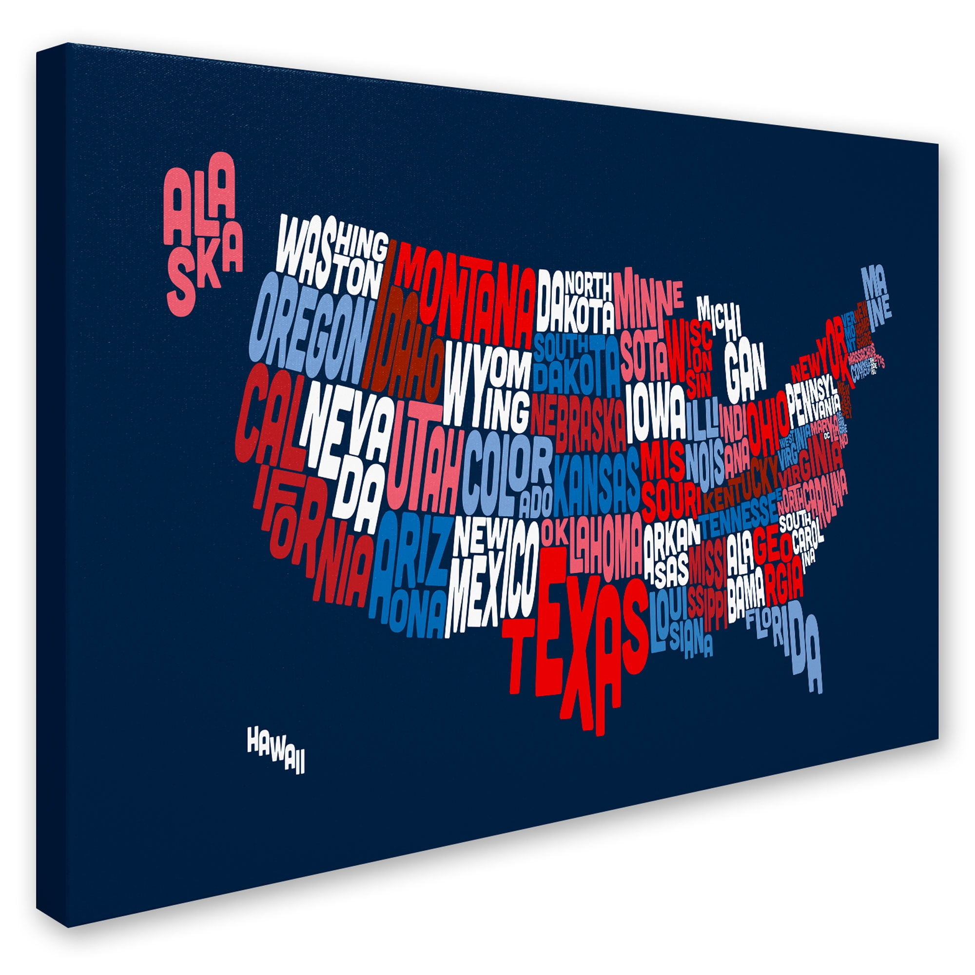 Trademark Art 'USA States Txt Map 2' Canvas Art by Michael Tompsett