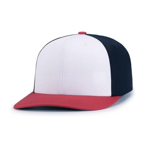 Pacific Headwear P322.140.ADT Poly & Cotton Snapback Cap, White, Navy & Red - Adult