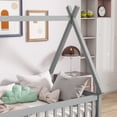 thumbnail image 4 of Twin Size Teepee Floor Bed with Guardrails, Tent Shaped Wooden Bed Frame with Slat Support and Door, Low Profile Platform Bed for Bedroom, Grey, 4 of 7