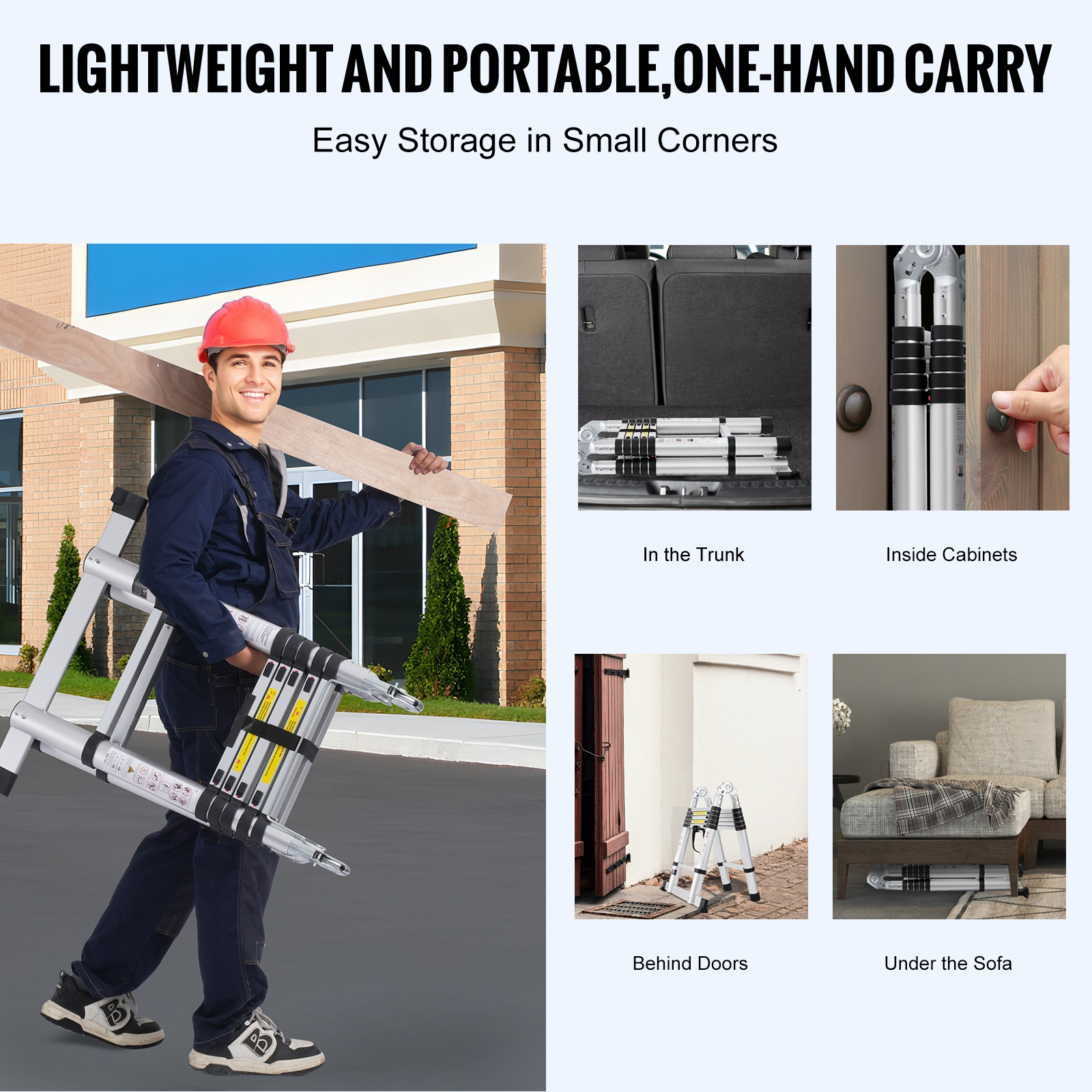 KFFKFF 12.5ft A-Frame Telescoping Ladder with 375lb Capacity photo 5
