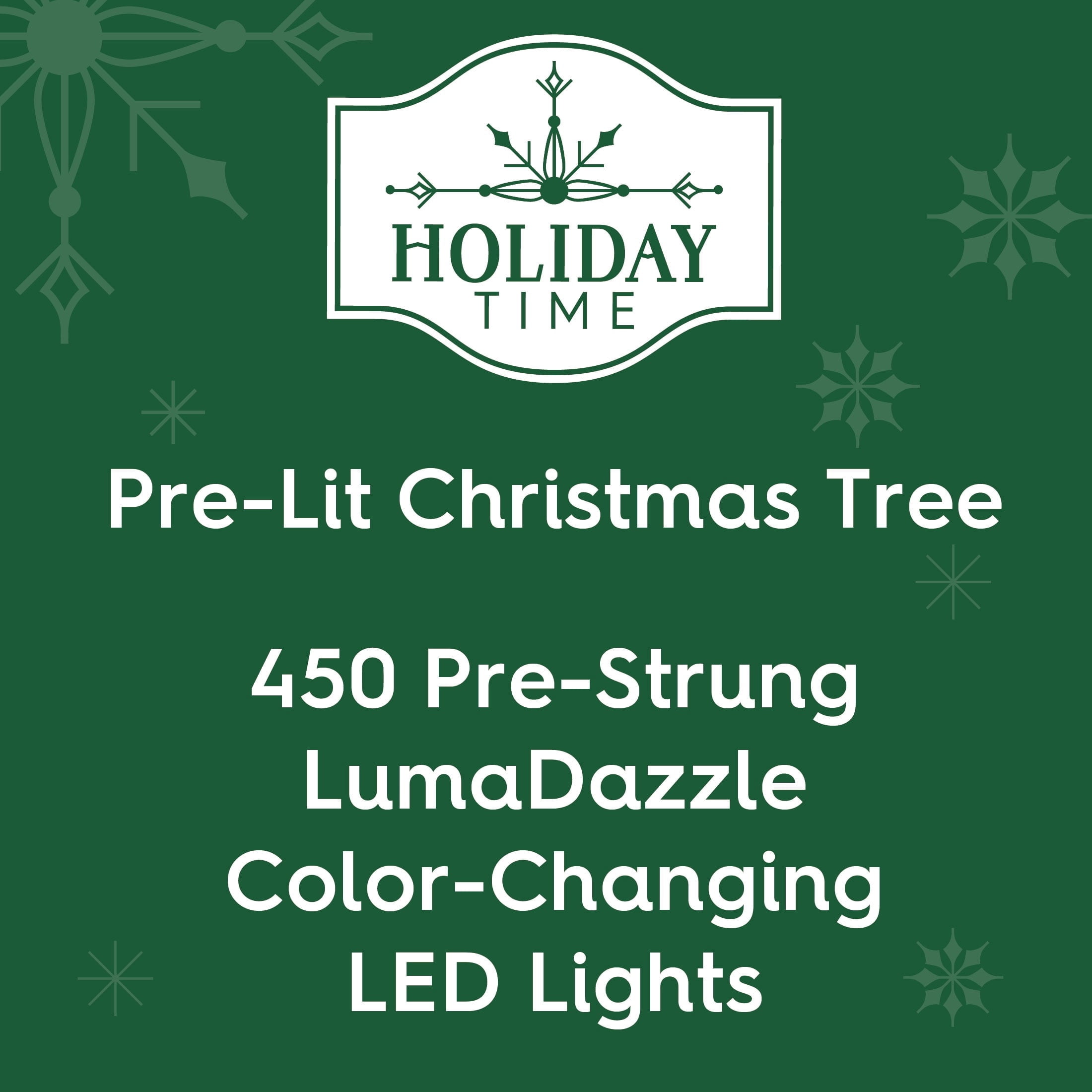 7.5' Pre-Lit Greenwich Fir Green Artificial Christmas Tree with LumaDazzle Color-Changing Twinkle LED Lights, Quick Set, and Stand, by Holiday Time