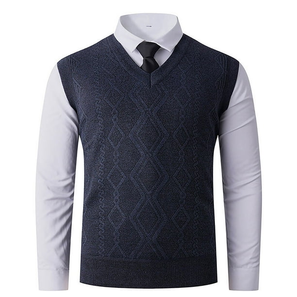 pstuiky Camisetas sin mangas para hombre, Camisola gruesa y cálida de punto de moda para hombre, sin mangas, con cuello en V Chaleco para hombre xxxl