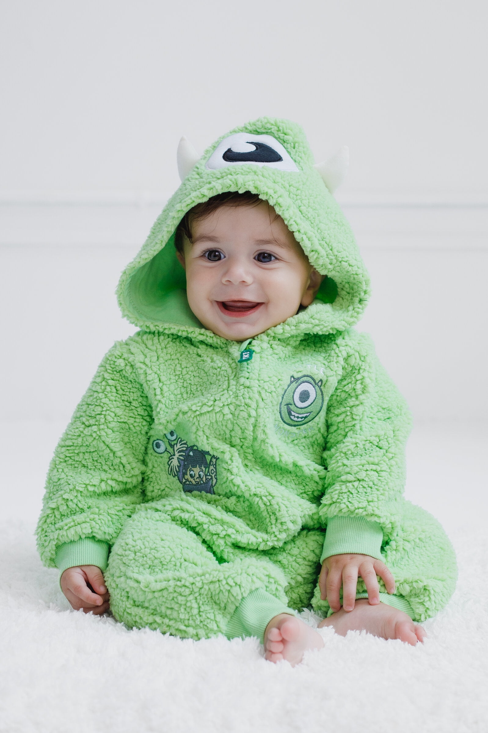 Disney Monsters Inc. Baby Boys' Cosplay Hooded One Piece Green Mike Boo