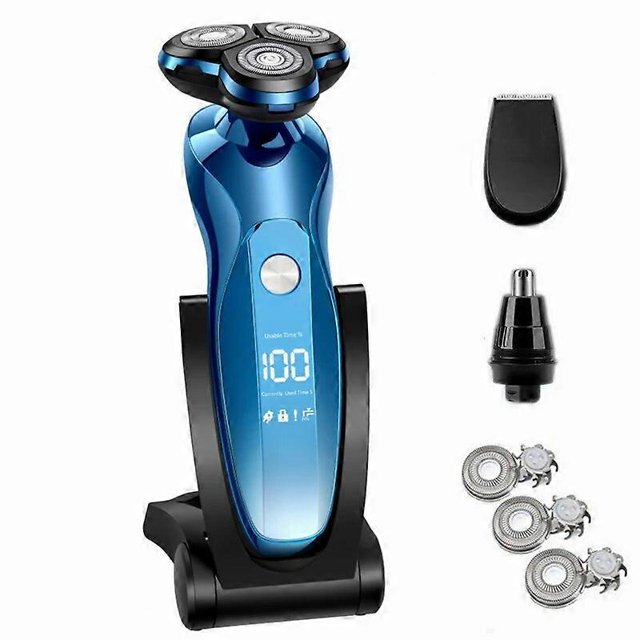 Rasoir Électrique Rasoir Rotatif Tondeuse à Barbe Rechargeable Machine à Raser pour Hommes Usage Humide-Sec Double Étanche