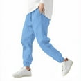 thumbnail image 2 of ZVAVZ Boys Cotton Linen Pants with Pockets Elastic Waist Drawstring Sweat Jogger Lounge Tapered Leg Harem Pants Trousers Blue,13 Years, 2 of 7