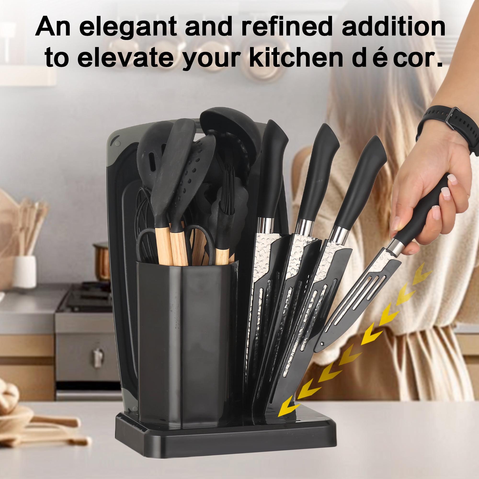 HEESEM 23 PCS Silicone Utensils Kitchenware Set with Removable Knife Cover, Non-Stick Heat Resistan Tools-Black