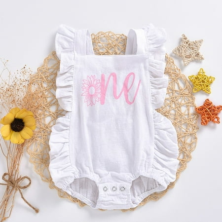 

Girls Clothes Baby Girl Ruffle Square-neck Letter Print Romper jumpsuit Bodysuit 70