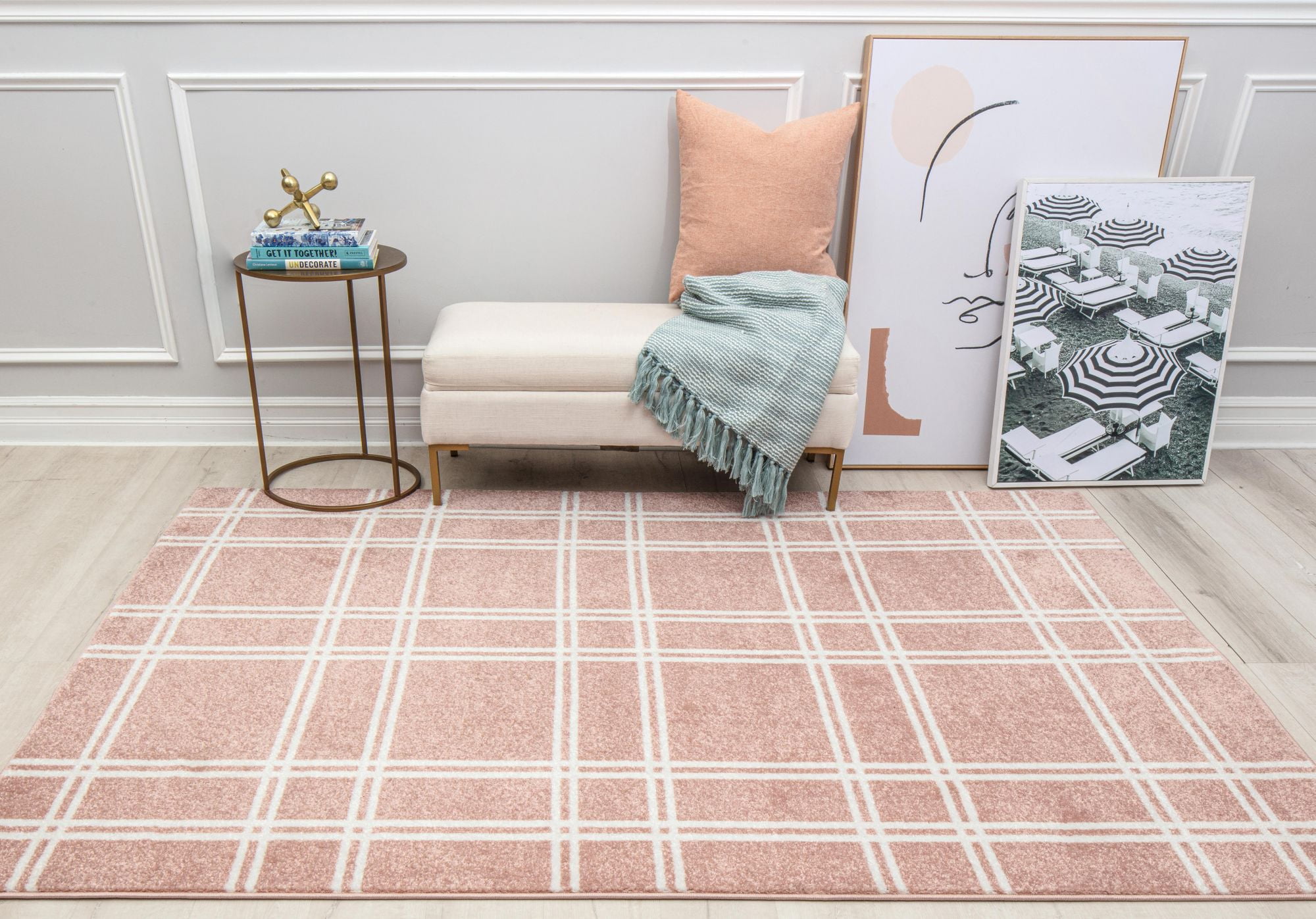 Isaac Mizrahi Jaxon CM15A Pink Plaid Geometric Contemporary Pink Area Rug, 8'3"X10'0"