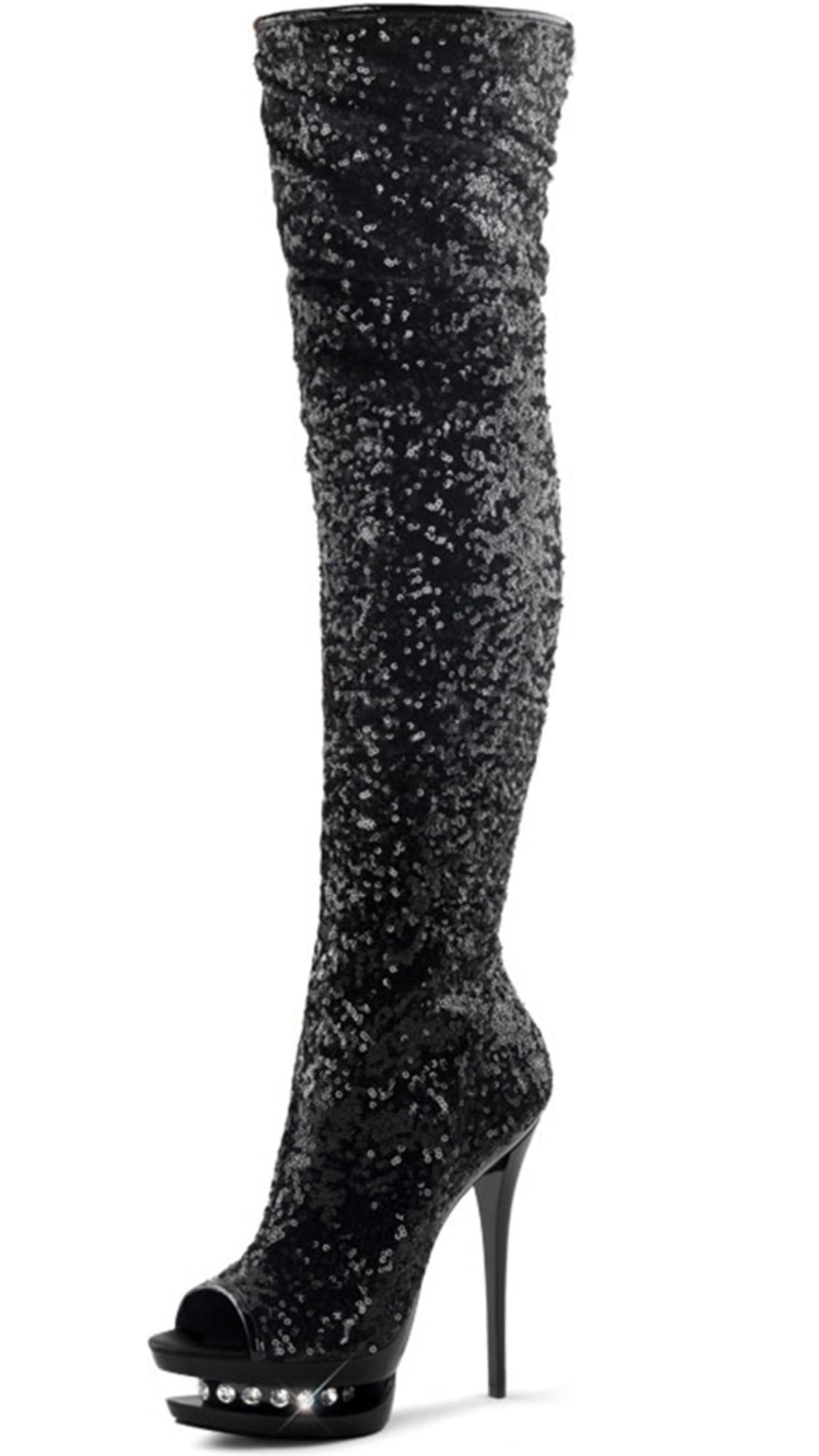 black sparkly thigh high boots