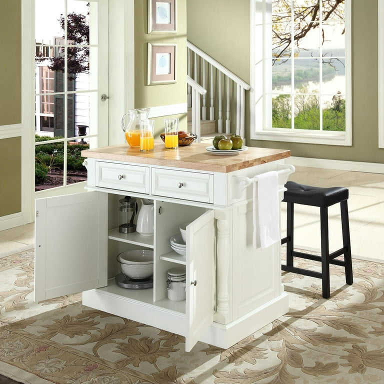 HomeStock Baroque Brilliance Kitchen Island with Butcher Block Top