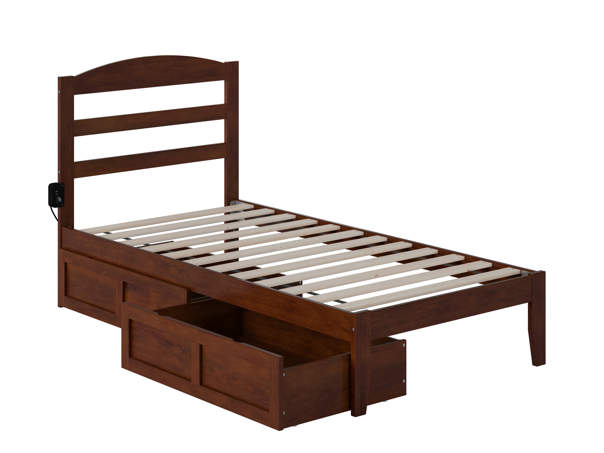 AFI Warren 14" Twin Wood Platform Bed Frame with Set of 2 Storage Drawers, Walnut
