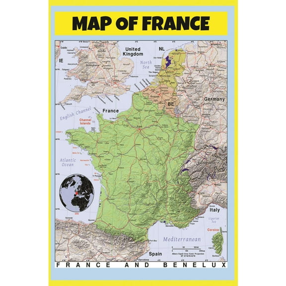 Map of France - Laminated Wall Map Poster Print Perfect for Classrooms and Homes - Vivid Imagery with Bright Colors - 18x24