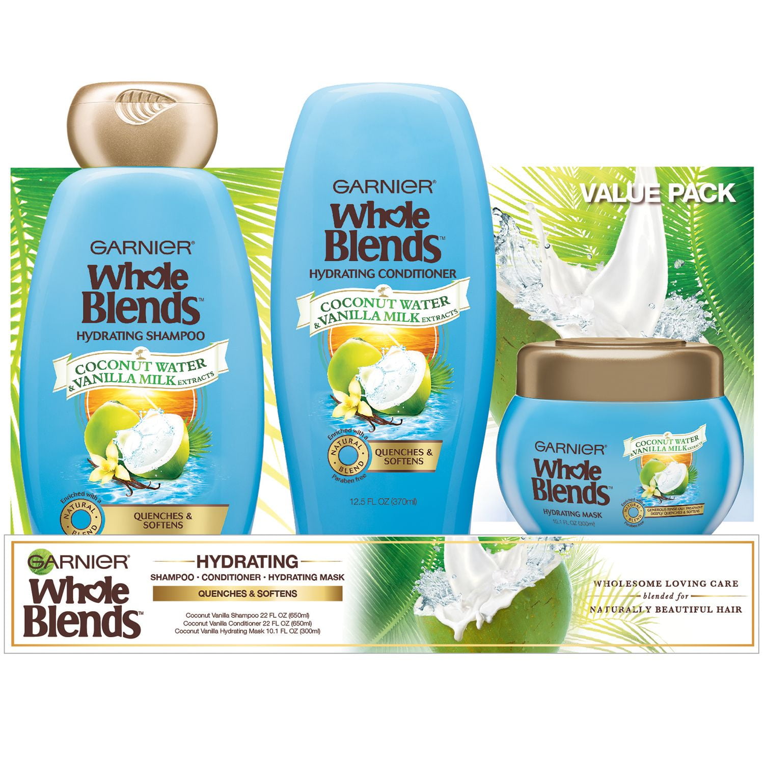 Garnier Whole Blends Hydrating Shampoo, Conditioner, & Mask Kit