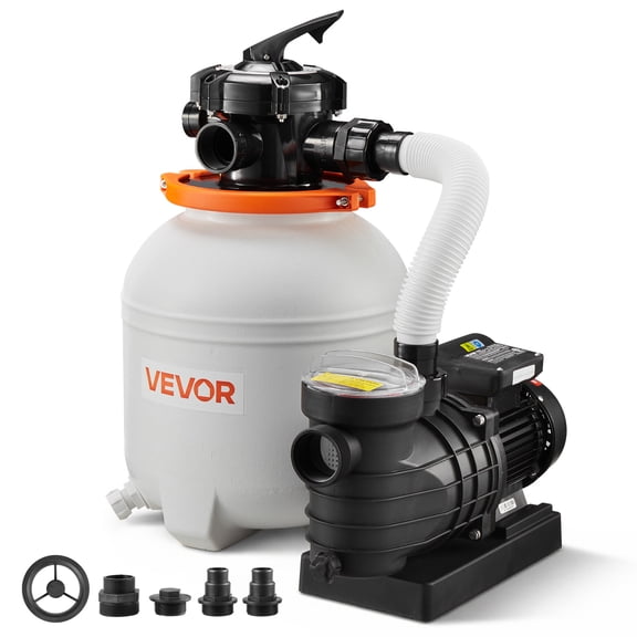 VEVOR 13" Sand Filter Pump for Above Ground Pool, 0.75 HP 3500 GPH Pool Pump with 6-Way Valve, Pre-Assembled Core & Leak-Resistant Connections, High-Efficiency Filtration System