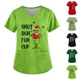 thumbnail image 2 of Uniforme de enfermería MIARHB, talla grande, estampado navideño, uniforme de trabajo, tops para mujer, cuello en V, manga corta, ropa de trabajo con 2 bolsillos, 3XL, 2 of 4