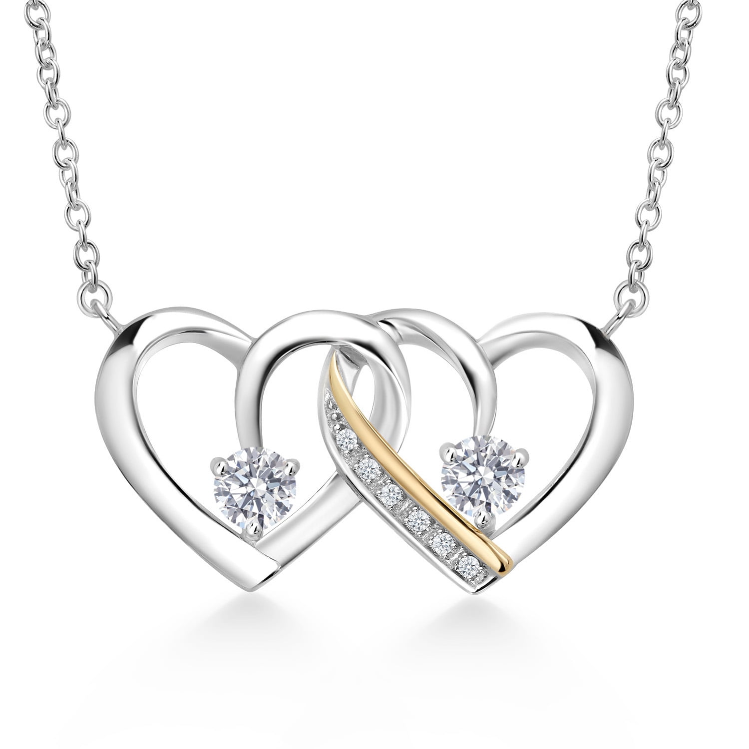 Gem Stone King 925 Silver and 10K Yellow Gold Lab Grown Diamond Necklace Necklace for Women | 0.57 Cttw | Gemstone April Birthstone | Round 4MM | With 18 inch Chain