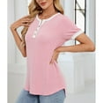 thumbnail image 3 of Women Tops under $5! Cagogo Summer Tops for Women Short Sleeve Button V Neck T Shirts Dressy Casual Loose Color Block Ribbed Summer Tops Blouses Blusas Casuales de Mujer Bonitas, 3 of 8