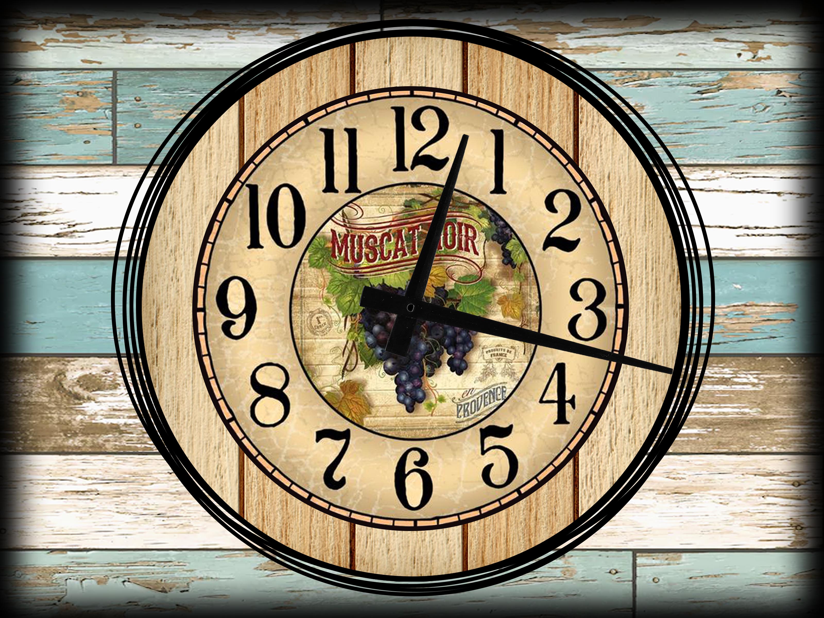 Wall Clock on Canvas Art Grape and Wine Kitchen Decor Large Clock Wall