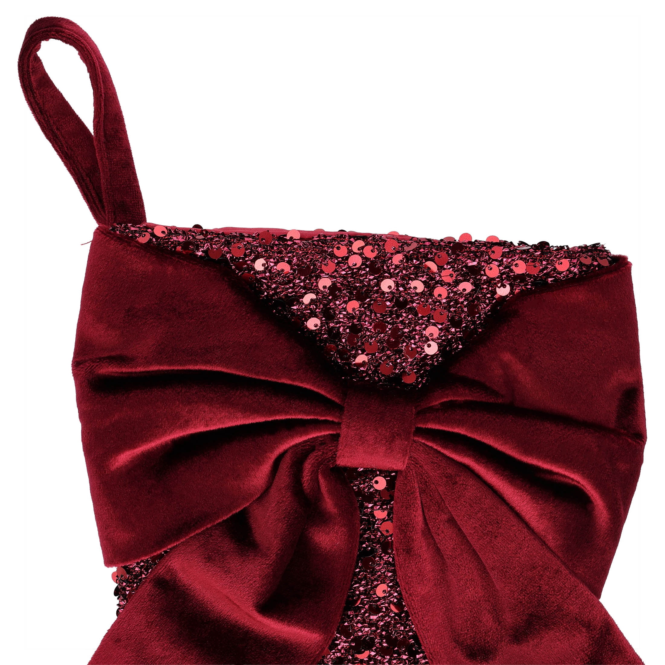 Sequin Christmas Stocking with Velvet Bow, Burgundy, 17", by Holiday Time