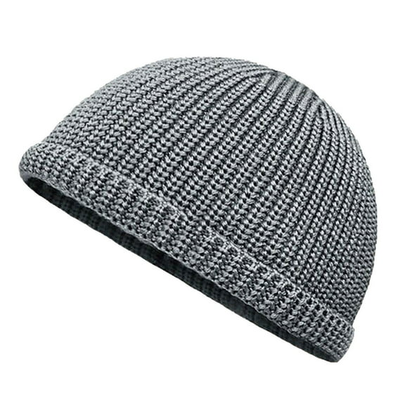 SERTG Unisex Knitted Skullcap Hat Winter Woolen Hat Solid Color Fashion Casual Thick Velvet Warm Ear Protection Cap Hat(Gray,Free Size)