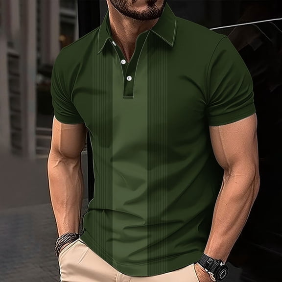 Jessboyy Mens Golf Shirts with Collar Dressy Short Sleeve Color Block 3 Button up Shirt Business Work Tops Casual Collared Shirt for Men Green XXL