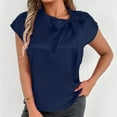 thumbnail image 2 of Yanlir Blouse d'Été Unie à Col Rond et Manches Courtes pour Femme, Tunique Décontractée à Col Rond, Hauts Tendance 2025 pour le Travail et les Fêtes (Bleu Foncé, M), 2 of 6