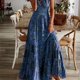 thumbnail image 1 of Vestido Largo Con Cuello De Volantes Y Estampado Floral, Vestidos Largos De Verano Con Cintura De Manga Corta Boho, Ropa De Mujer, 1 of 4