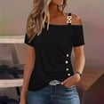 thumbnail image 2 of Tfken Summer Women Tshirts Solid Color One Shoulder Strap Tops Trendy Casual Daily Wear Female Leisure Shirts Black, 2 of 5