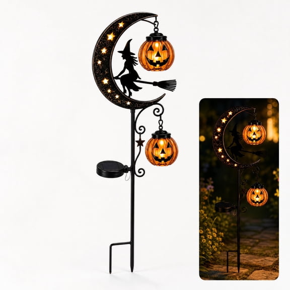 Halloween Pumpkin Moon Stake Light, Solar Ground Lights with LED Glow for Outdoor Garden Yard Decor, Pathway Landscape Lighting for Lawn Patio Walkway, 1 Pack