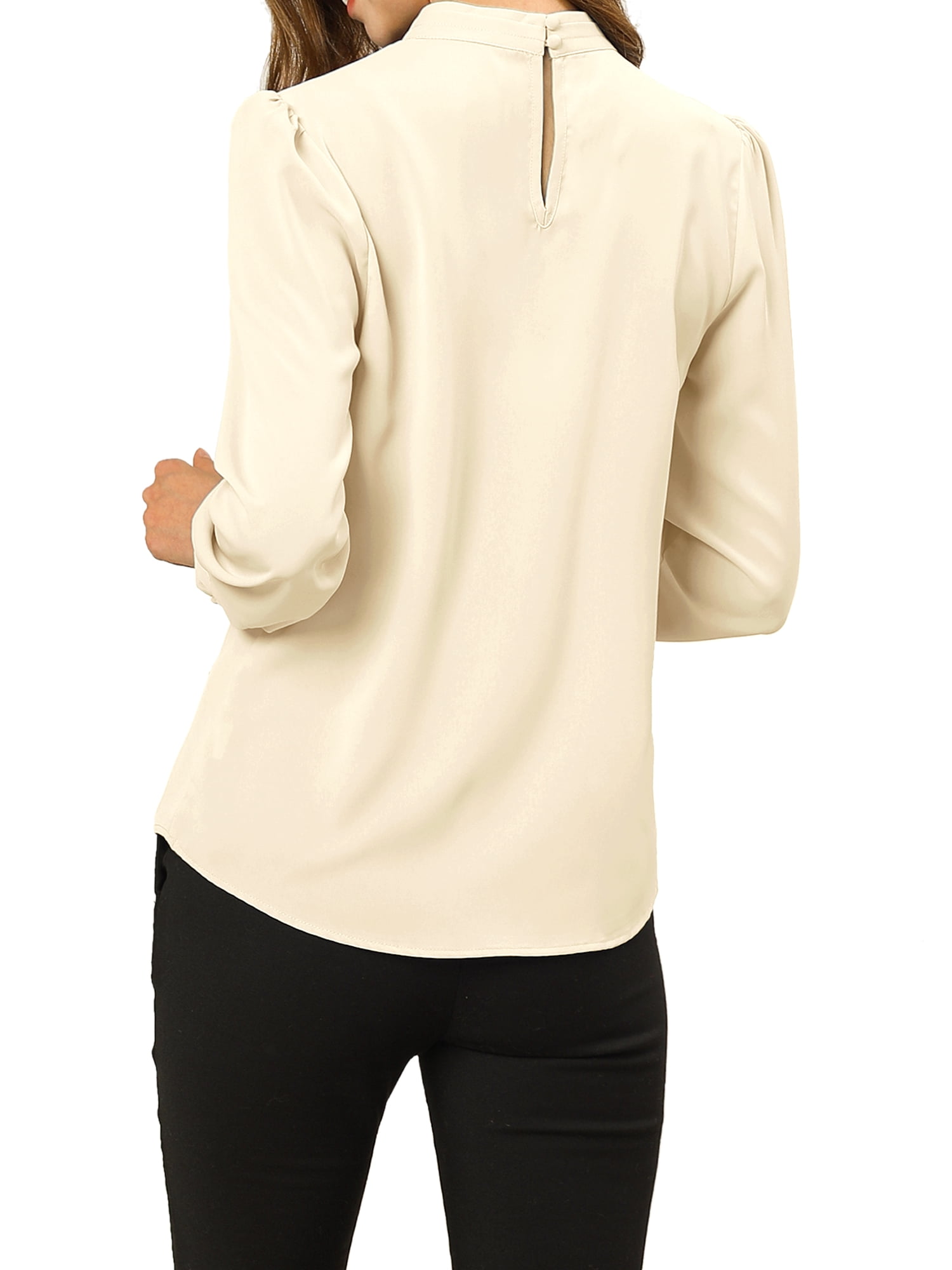 DARING DIVA Women's Stand Collar Long Sleeve Office Blouse S Beige