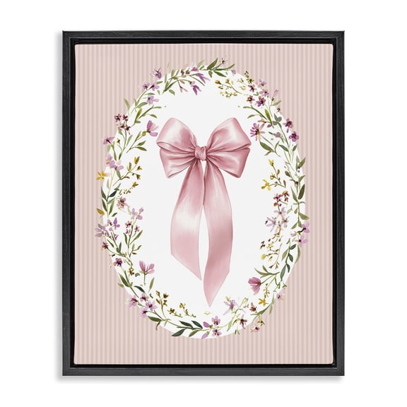Stupell Industries French Country Ribbon with Oval Florals Black Floating Frame Canvas Art, 17 x 21, by Christine Simpson Art