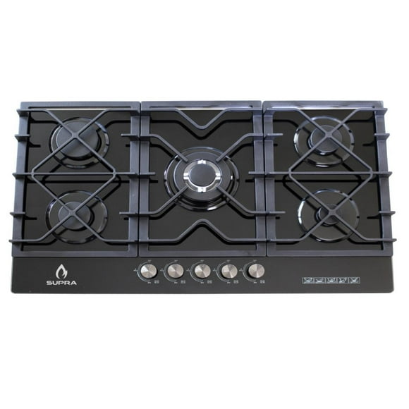 Parrilla de cocina empotrable SUPRA 5 quemadores 5Q-TG-87 Cristal templado Negro