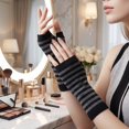thumbnail image 4 of Unique Bargains 1 Pair Fingerless Gloves Knit Stripes Fashion Gloves Gray, Black, 4 of 5