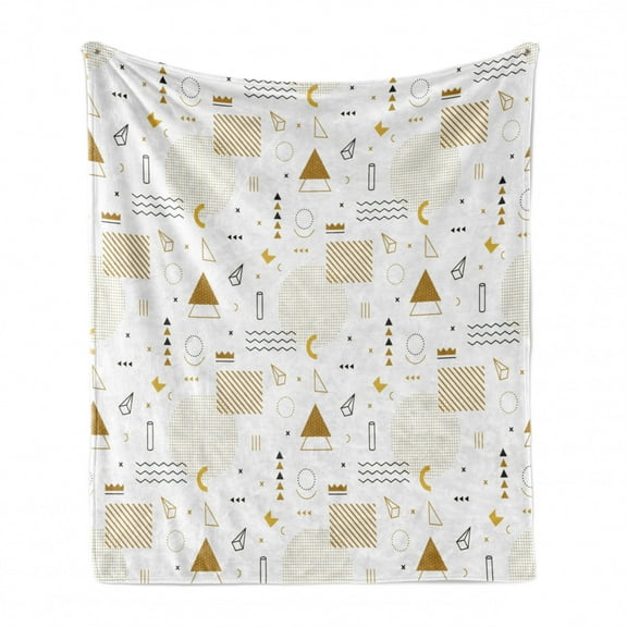 Indie Soft Flannel Fleece Throw Blanket, Memphis Fashion Elements Minimalist Geometric Abstract Vintage, Cozy Plush for Indoor and Outdoor Use, 50" x 60", Ginger Black White, by Ambesonne