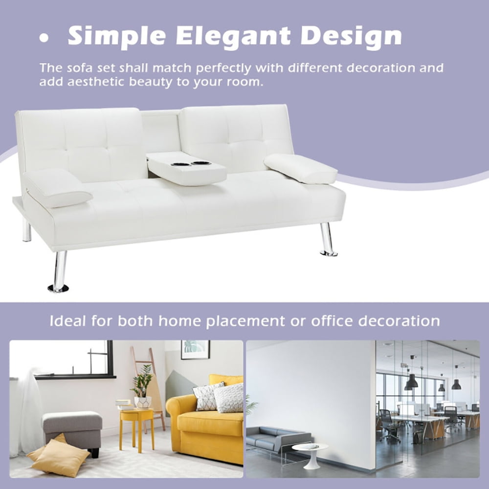 Finihen Futon Sofa Bed, Leather Couch, Convertible Folding Recliner, Convertible Folding Leather Futon Sofa with Cup Holders and Armrests, for Living Room, Bedroom, White Finihen Futon Sofa Bed, Leather Couch, Convertible Folding Recliner, Convertible Folding Leather Futon Sofa with Cup Holders and Armrests, for Living Room, Bedroom, White