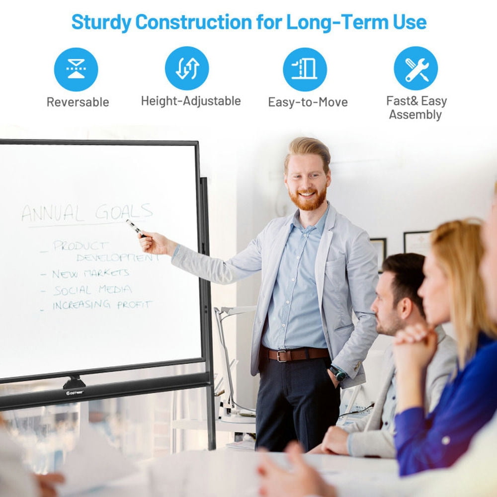Canddidliike 48 x 36 Inch Mobile Magnetic Double-Sided Reversible Whiteboard Height Adjust, Mobile Whiteboard for Office, Home & Classroom