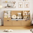 thumbnail image 5 of Homfa Kids Bookshelf with Reading Nook & 3 Movable Drawers, 2 Cube Bookcase with 4-Tier Book Racks, Toy Storage Organizer for Playroom Bedroom, Natural Color, 5 of 8