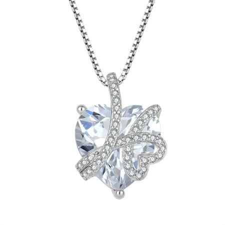 Starchenie Love Heart Pendant Necklace 925 Sterling Silver April Birthstone Cubic Zirconia Jewelry for Women