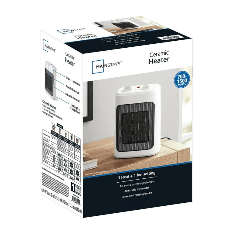 Mainstays Ceramic Fan-Forced Electric Space Heater, 1500W, White