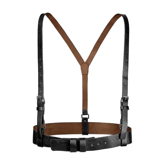 INSPIRE CHIC Unisex Vintage PU Leather Y Back Suspenders Adjustable Holes Belts for Women Men 36.61-42.52" Black
