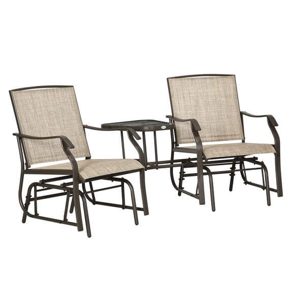 Outdoor Glider Chair with Table, 2-Seat Patio Rocking Loveseat, Breathable Sling Swing for Backyard & Garden