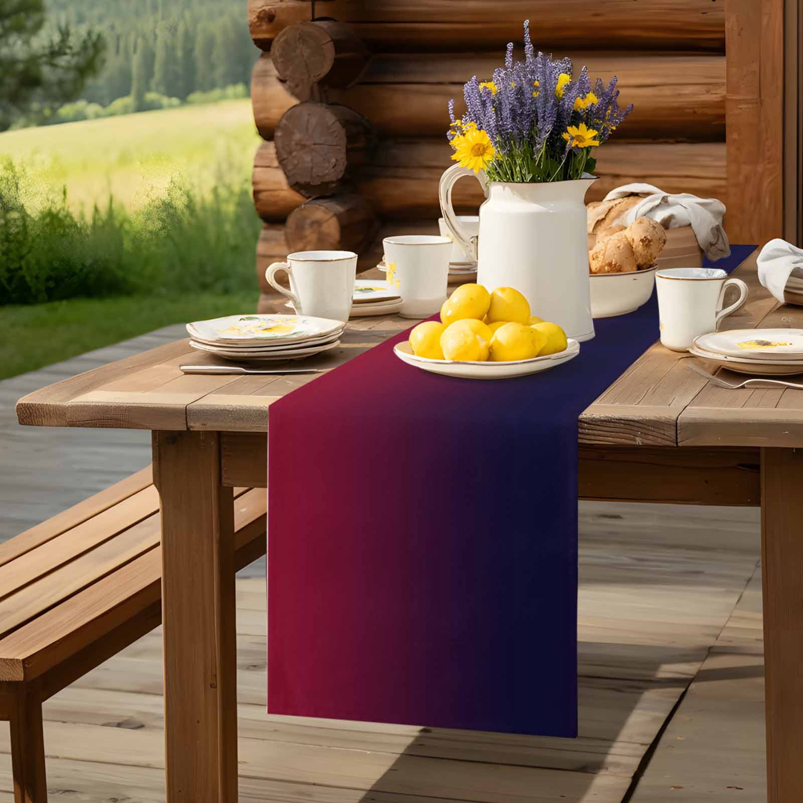 Burgundy Red Gradient Ombre Table Runner 90 Inches Long, Dark Maroon Shadow Table Runners Tabletop Scarf Kitchen Dining Tables Decoration for Home Party Indoor Outdoor