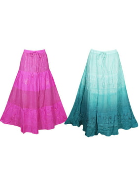 Mogul 2 Pc Women's Long Skirt Cotton Embroidered A-Line Boho Gypsy Skirts