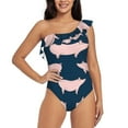 thumbnail image 4 of Daiia Pig 1 Women's One Piece Swimsuits Personalized One Shoulder Swimwear Asymmetric Ruffle Bathing Suits-Medium, 4 of 8