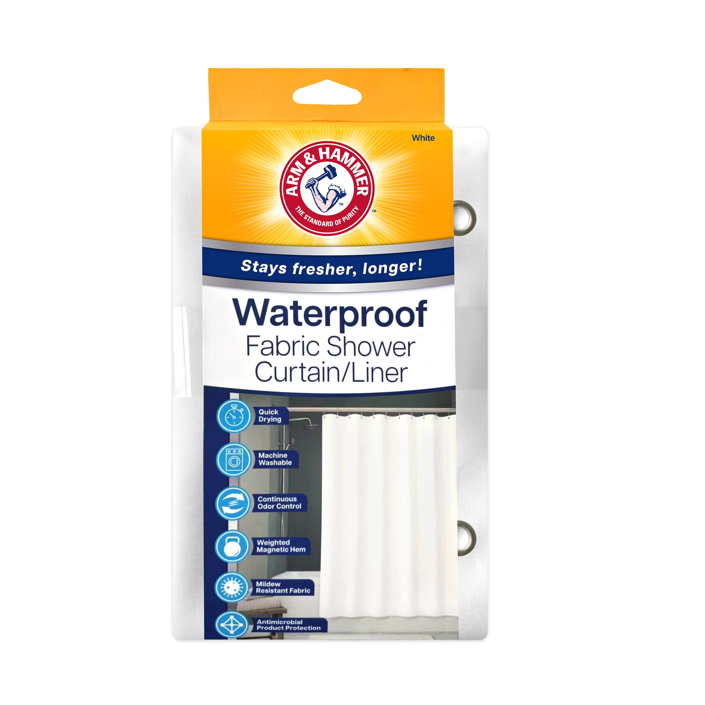Arm & Hammer™ Waterproof Fabric Shower/Liner, 70x72, White