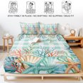 thumbnail image 5 of Queen Size Fitted Sheet Set - Summer Coastal 3 Piece Bedding Sets 16" Deep Pocket Fitted Sheet with 2 Pillowcases, Watercolor Corals Shells Starfish Green Plaid Brushed Microfiber Hotel Bed Sheets, 5 of 9