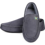 Roxoni Mens Slippers, Suede Moccasin Slipper with Memory Foam Black