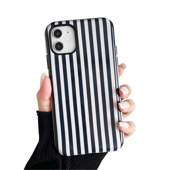Compatible with iPhone Case, Cute Fashion Aesthetic Striped Pattern Cover for Women, Shockproof Soft TPU and Hard PC Protective Phone Case for iPhone