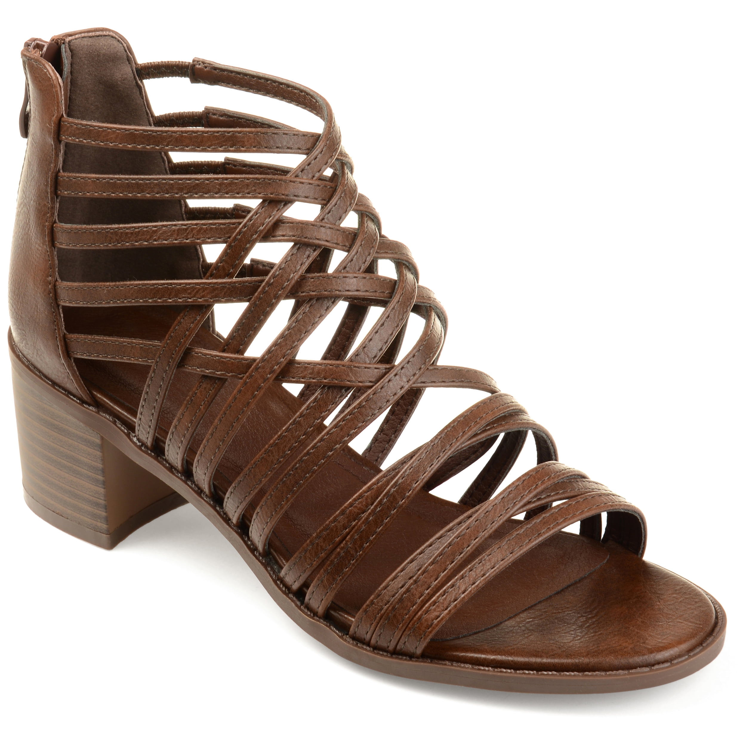 Brinley Co. - Brinley Co. Faux Leather Caged Criss-cross Heeled Sandals (Women's) - Walmart.com 