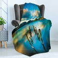thumbnail image 4 of Turquoise Soft Flannel Fleece Blanket, Surreal Landscape with Wood Deck and Clouds in Sky Dreamlike Coastal Charm, Cozy Plush for Indoor and Outdoor Use, 60" x 80", Turquoise White, by Ambesonne, 4 of 5